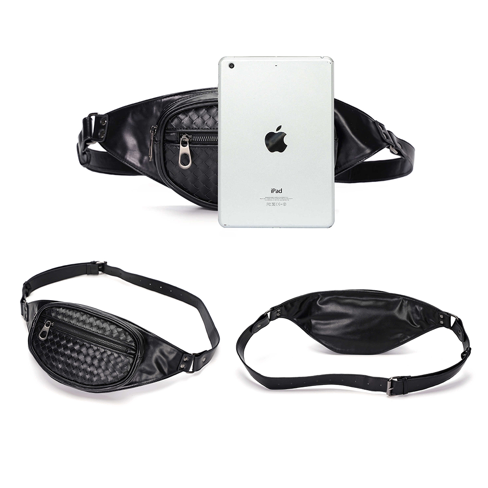 Whatna 3way革 手作り編み込み ボディバッグ・ワンショルダーバッグ メンズ ウエストポーチ 本 革 厚手 レザー 斜め掛けバッグ スポーツバッグ 撥水 皮 バッグ 自転車 カジュアル 遠足 旅行 通勤 通学 黒（YH3070） 1