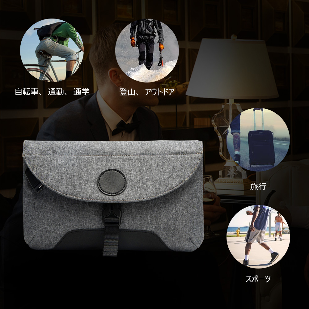 Whatnaショルダーバッグ メンズ 斜めがけ ボディバッグ B5 薄い ipad 9.7収納可 usbポート付き オックスフォード布 防水 耐磨耗 ビジネスバッグ 小さい 肩掛け バッグ 男性用 紳士用 グレー 6