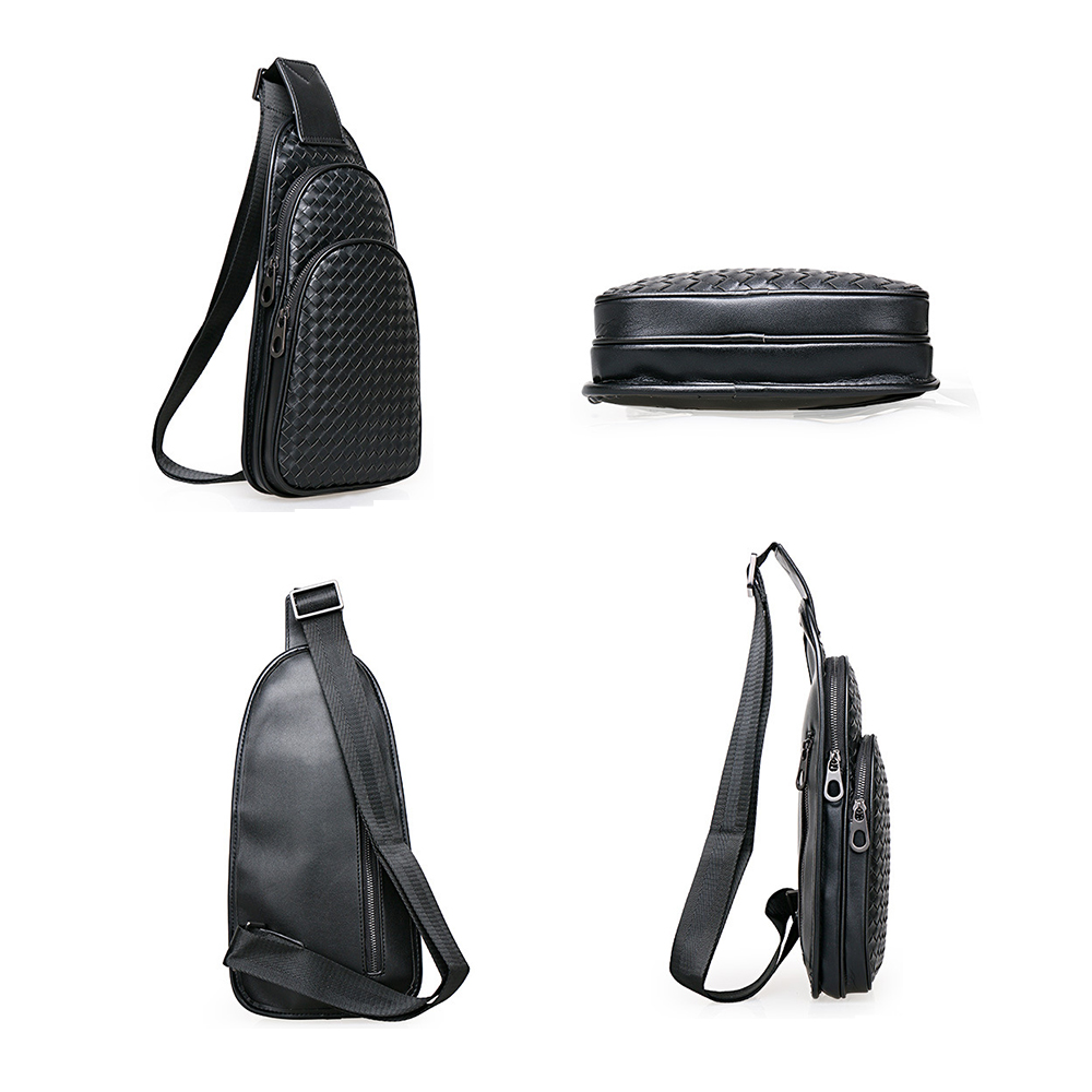 Whatna牛革 手作り編み込み 斜めがけ ボディバッグ ワンショルダー メンズ 本 革 厚手  レザー 青 黒 007-1 4