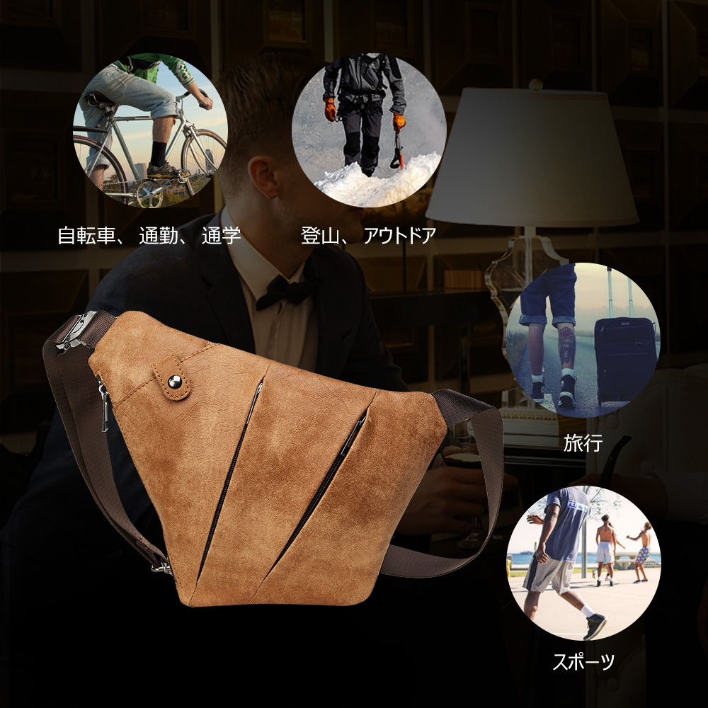 Whatna 斜めがけ ボディバッグ ワンショルダー メンズ ショルダーバック 本革 牛革 黒 ブラウン 茶 6353 9