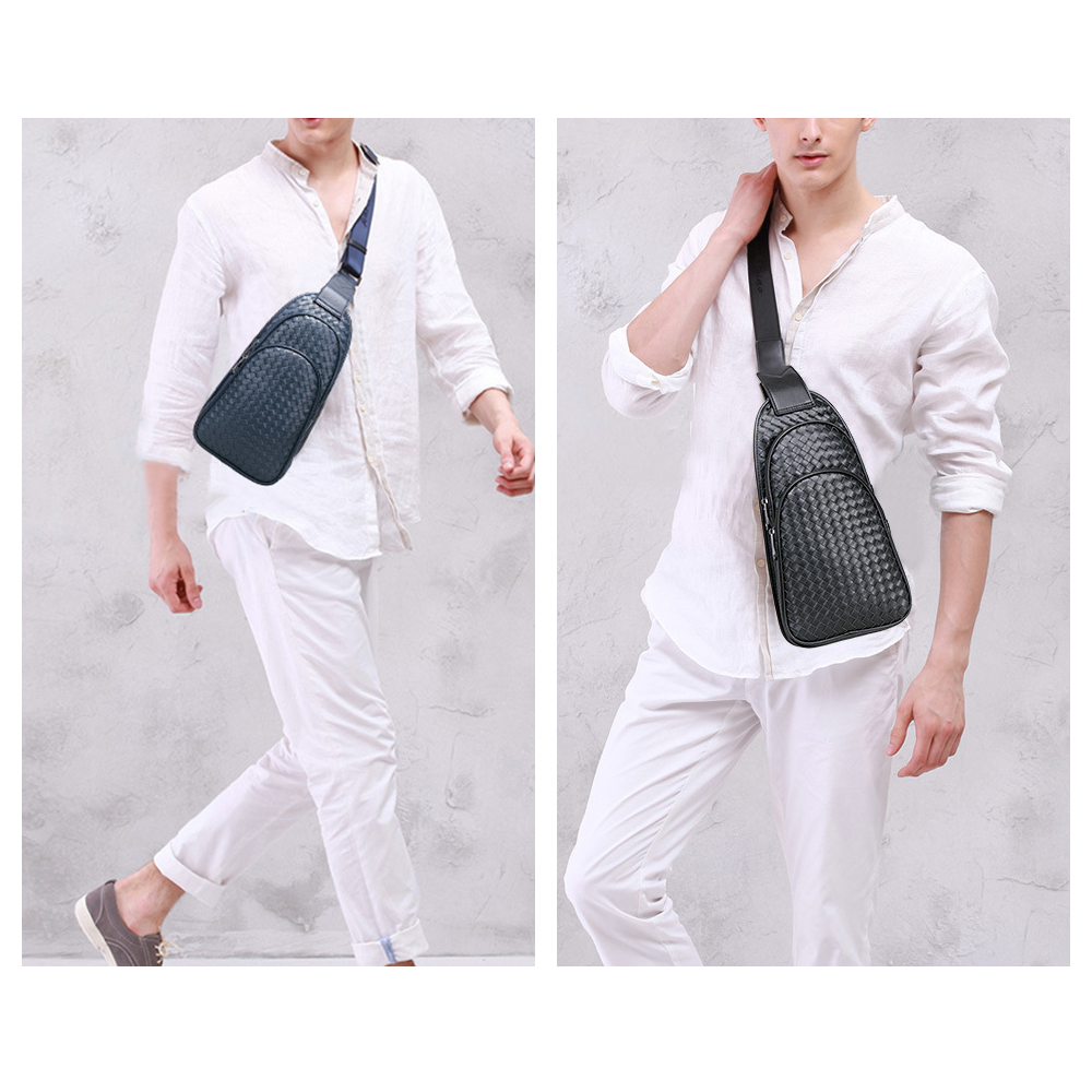 Whatna牛革 手作り編み込み 斜めがけ ボディバッグ ワンショルダー メンズ 本 革 厚手  レザー 青 黒 007-1 7