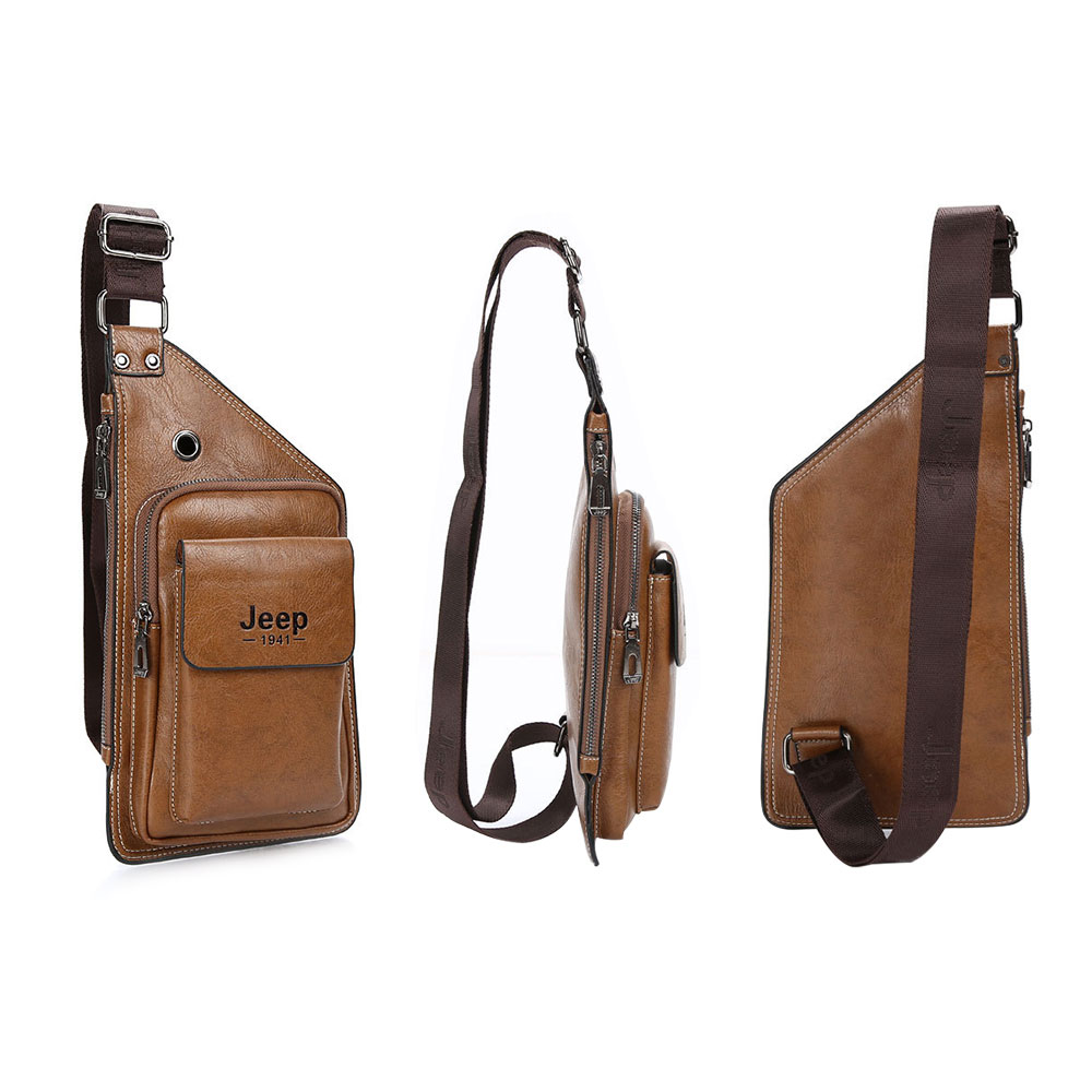 Whatna斜めがけ ボディバッグ ワンショルダー メンズ イヤホン穴付き 本 革 厚手  レザー 黒 ブラウン  2515# 4