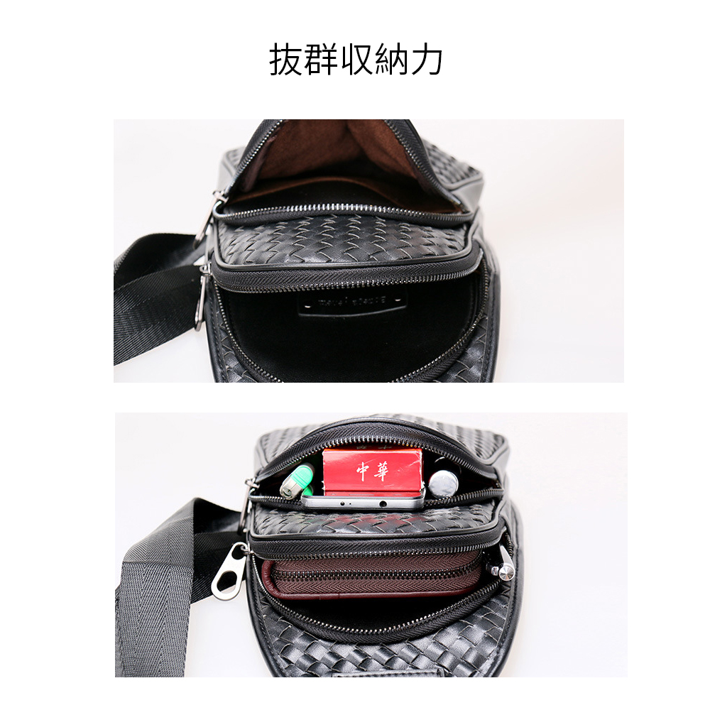 Whatna牛革 手作り編み込み 斜めがけ ボディバッグ ワンショルダー メンズ 本 革 厚手  レザー 青 黒 007-1 3