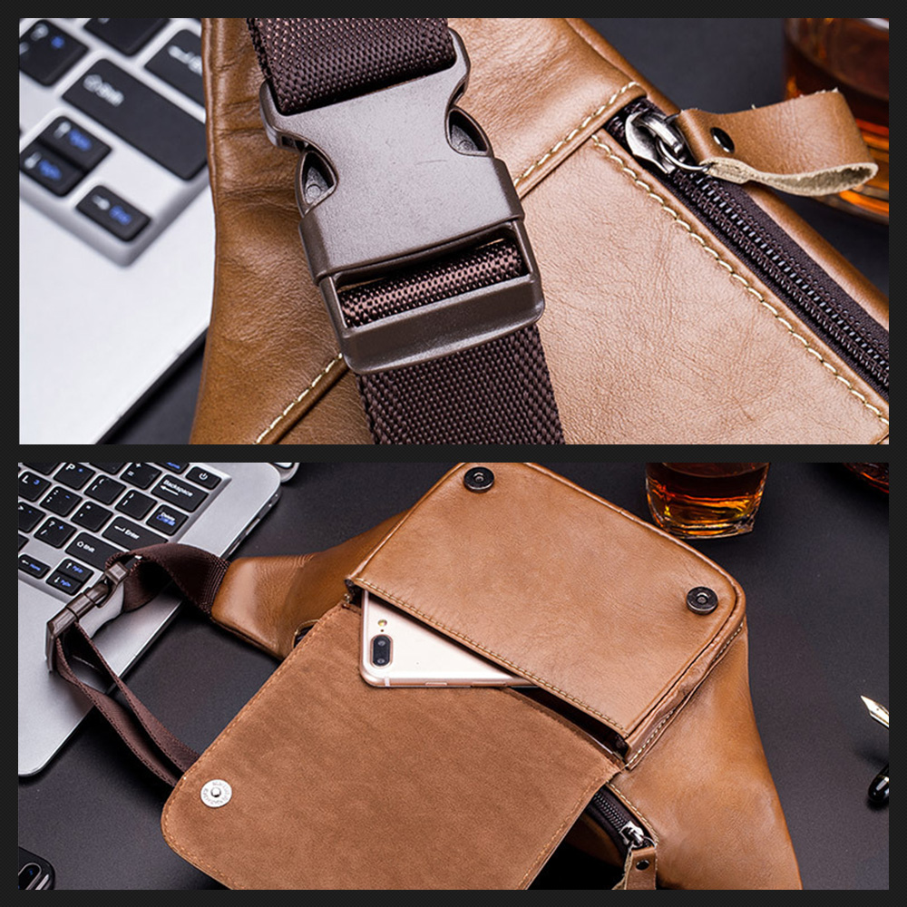 Whatna牛革 ウエストポーチ ウエストバッグ メンズ ミニショルダーバッグ 男女兼用 厚手 本革 斜めがけ ボディバッグ ワンショルダー 軽量 黒 ブラウン002 4