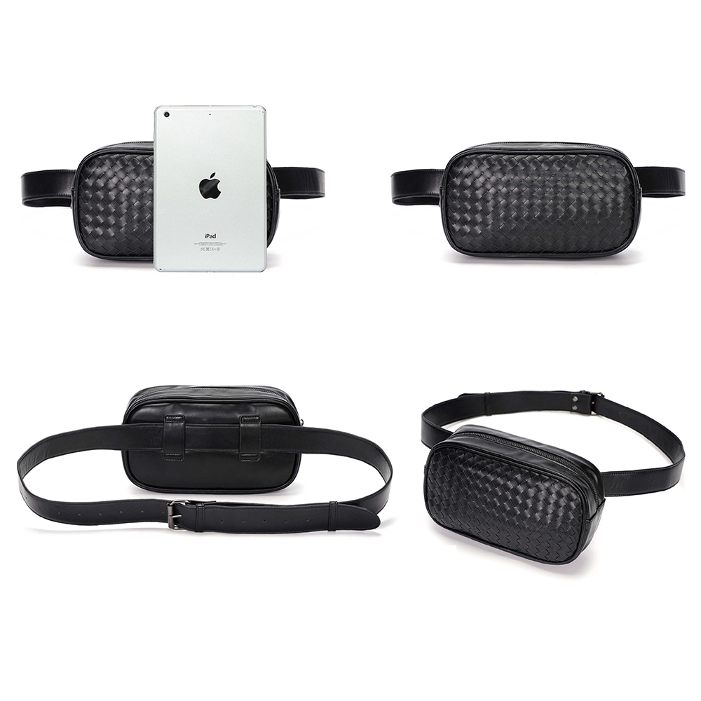 Whatna 3way革 手作り編み込み ボディバッグ・ワンショルダーバッグ メンズ ウエストポーチ 本 革 厚手 レザー 斜め掛けバッグ スポーツバッグ 撥水 皮 バッグ 自転車 カジュアル 遠足 旅行 通勤 通学 黒（YH3069） 1