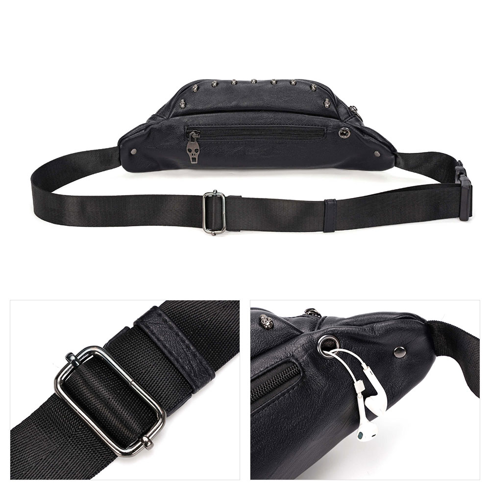 Whatna 3way革 ボディバッグ・ワンショルダーバッグ メンズ ウエストポーチ 本 革 厚手 レザー 斜め掛けバッグ スポーツバッグ 撥水 皮 バッグ 自転車 カジュアル 遠足 旅行 通勤 通学 黒 4