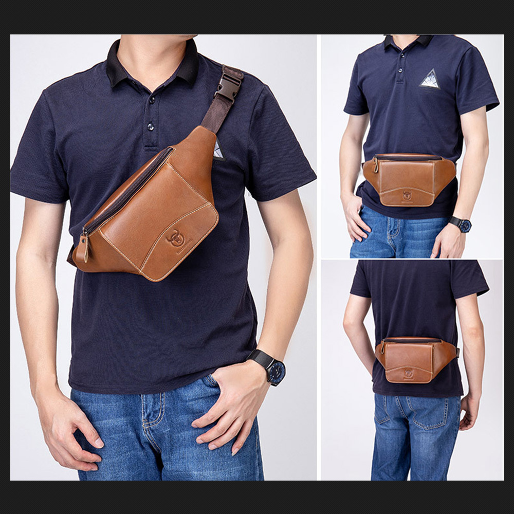 Whatna牛革 ウエストポーチ ウエストバッグ メンズ ミニショルダーバッグ 男女兼用 厚手 本革 斜めがけ ボディバッグ ワンショルダー 軽量 黒 ブラウン002 6