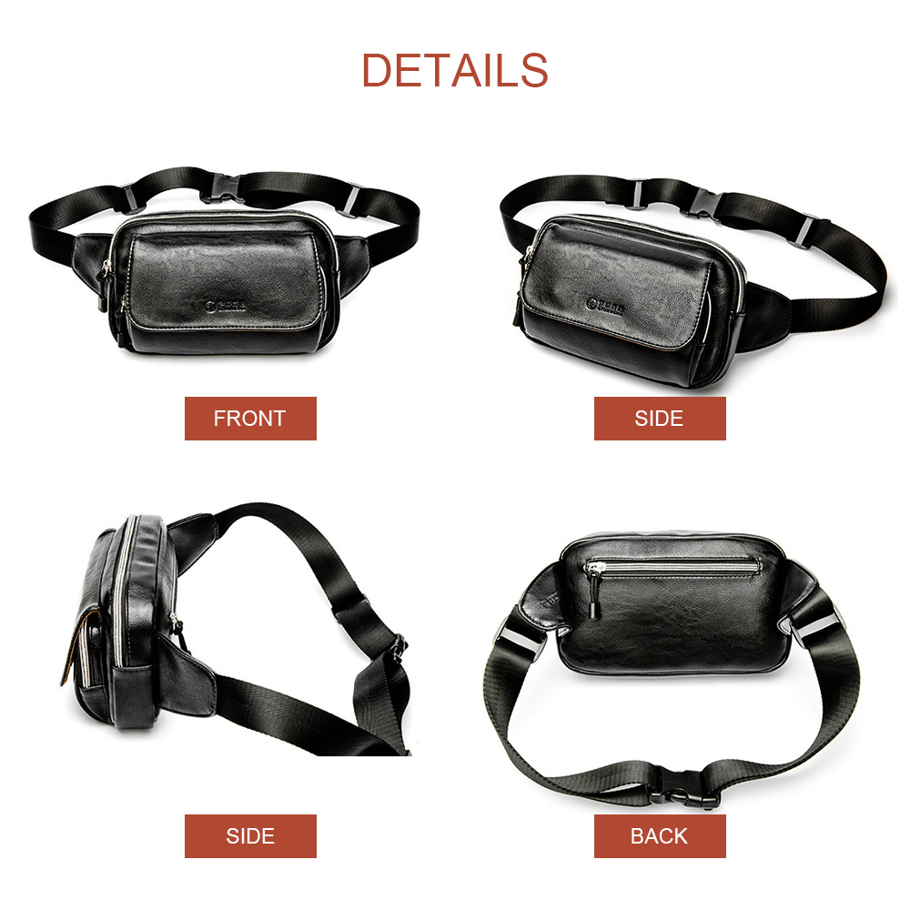 Whatna 3way 革 ボディバッグ・ワンショルダーバッグ メンズ ウエストバッグ 斜め掛け 軽量 スポーツバッグ 撥水 レザー バッグ ipadmini収納可 自転車 サイクリング ツーリング アウトドア 遠足 旅行 通勤 通学 黒(7728) 1