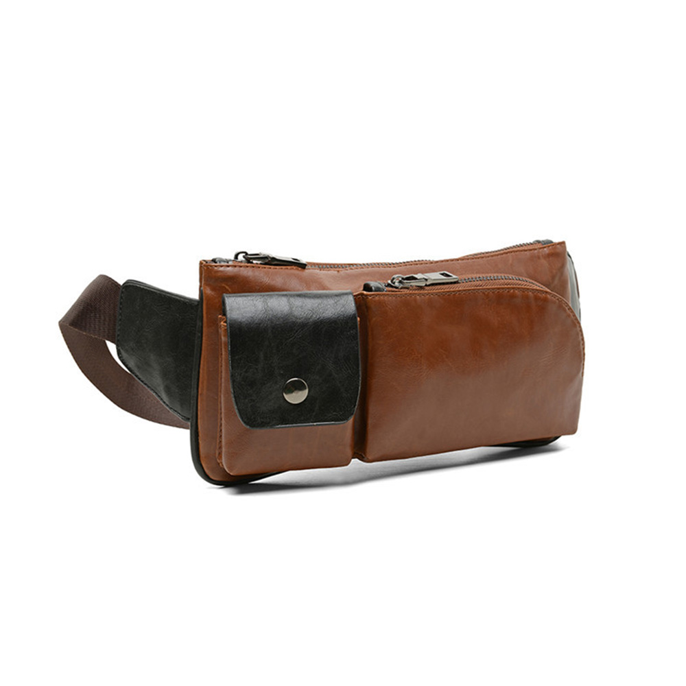 Whatna 3way 革 ボディバッグ・ワンショルダーバッグ メンズ ウエストバッグ  斜め掛け 軽量 スポーツバッグ 撥水 レザー バッグ 自転車 サイクリング ツーリング アウトドア 遠足 旅行 通勤 通学 黒 ブラウン(001F) 2