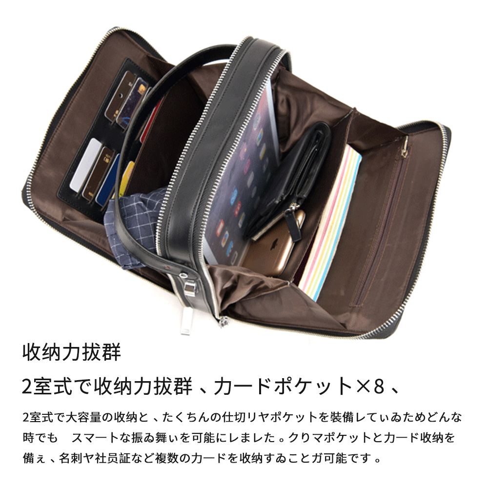 whatnaショルダーバッグ メンズ ポシェット縦型 手提げ・ショルダーの2WAY  8枚カード収納  2室式で大容量 メッセンジャーバッグ 小さめ ビジネス 通学 通勤鞄 黒 ブラウン ブルー（8802） 4