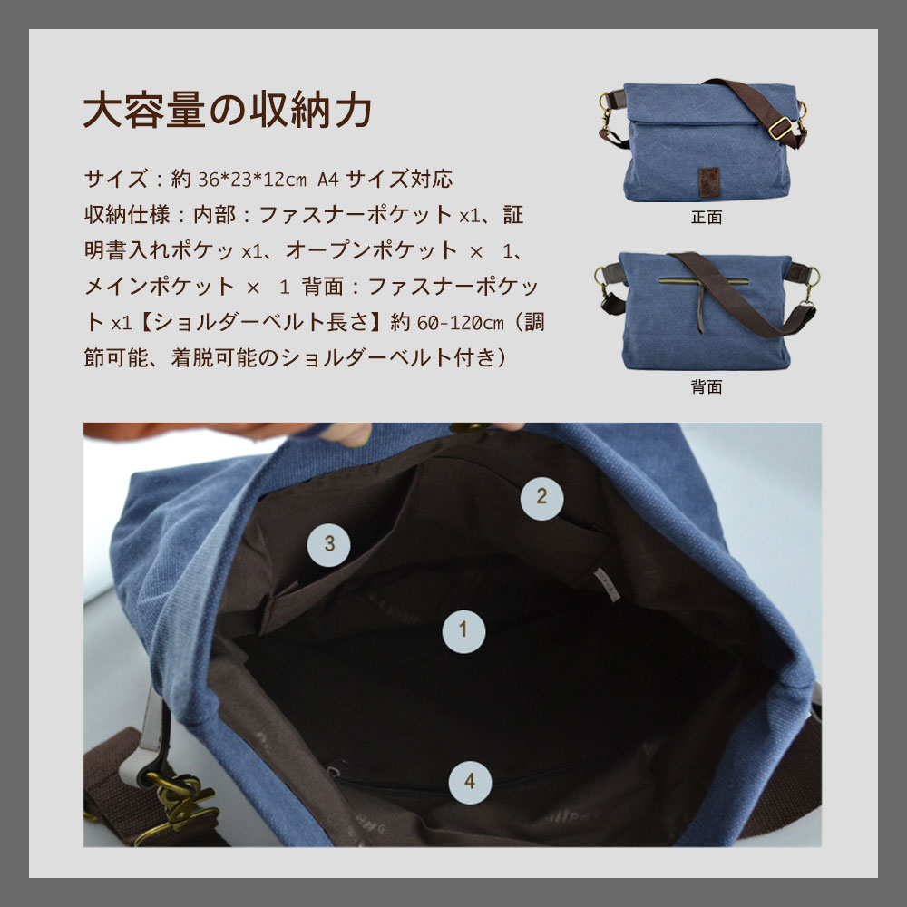 whatna 帆布口折れショルダーバッグ メンズ ポシェット 人気型