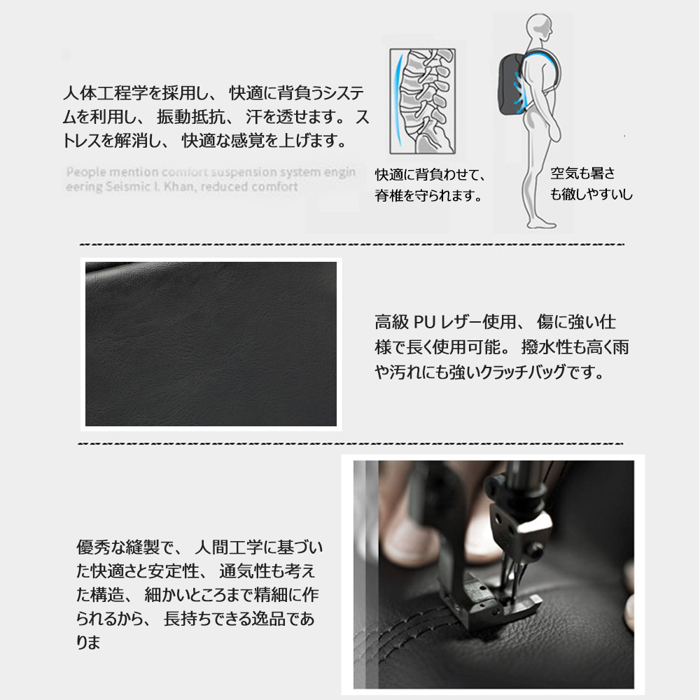 Whatna ボディバッグ・ワンショルダーバッグ メンズ レディース 斜め掛け 左右肩がけ対応 IPAD収納可 軽量 撥水 黒(9852) 7