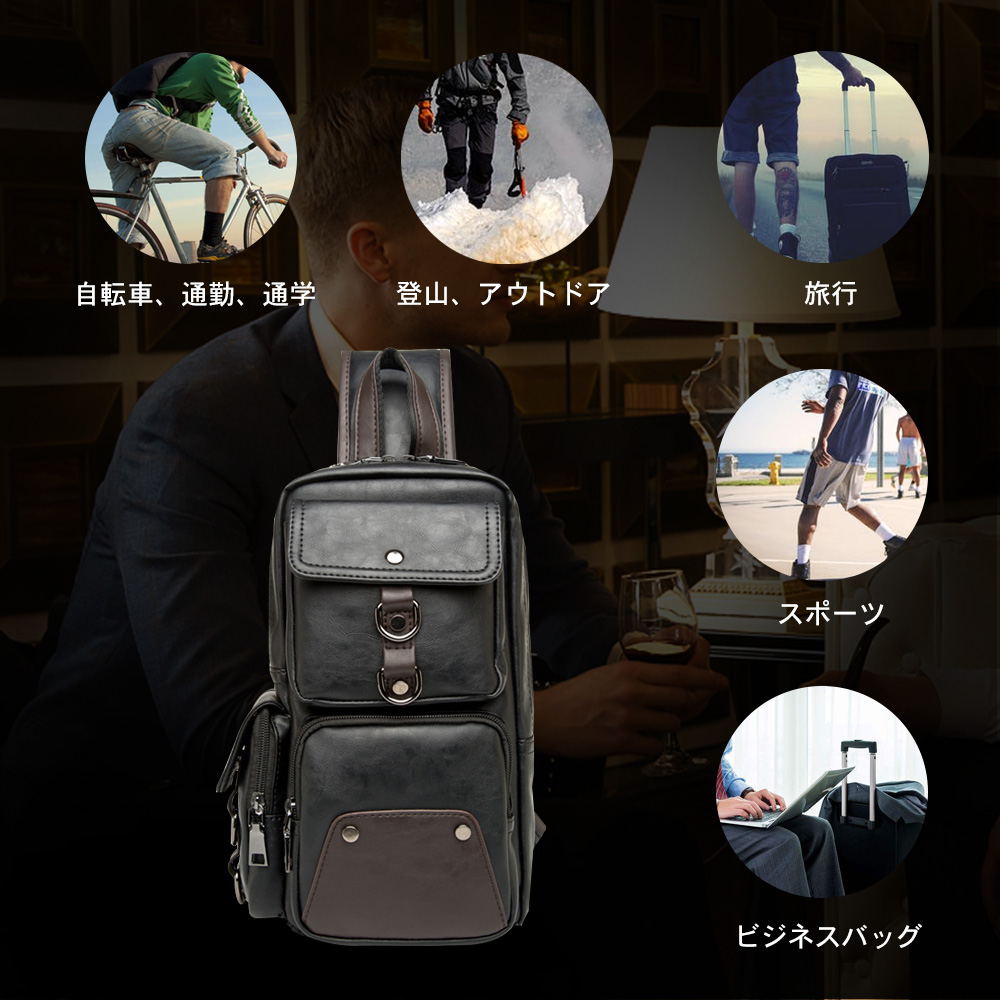 Whatna ボディバッグ・ワンショルダーバッグ メンズ レディース 斜め掛け 左右肩がけ対応 IPAD収納可 軽量 撥水 黒(9852) 10