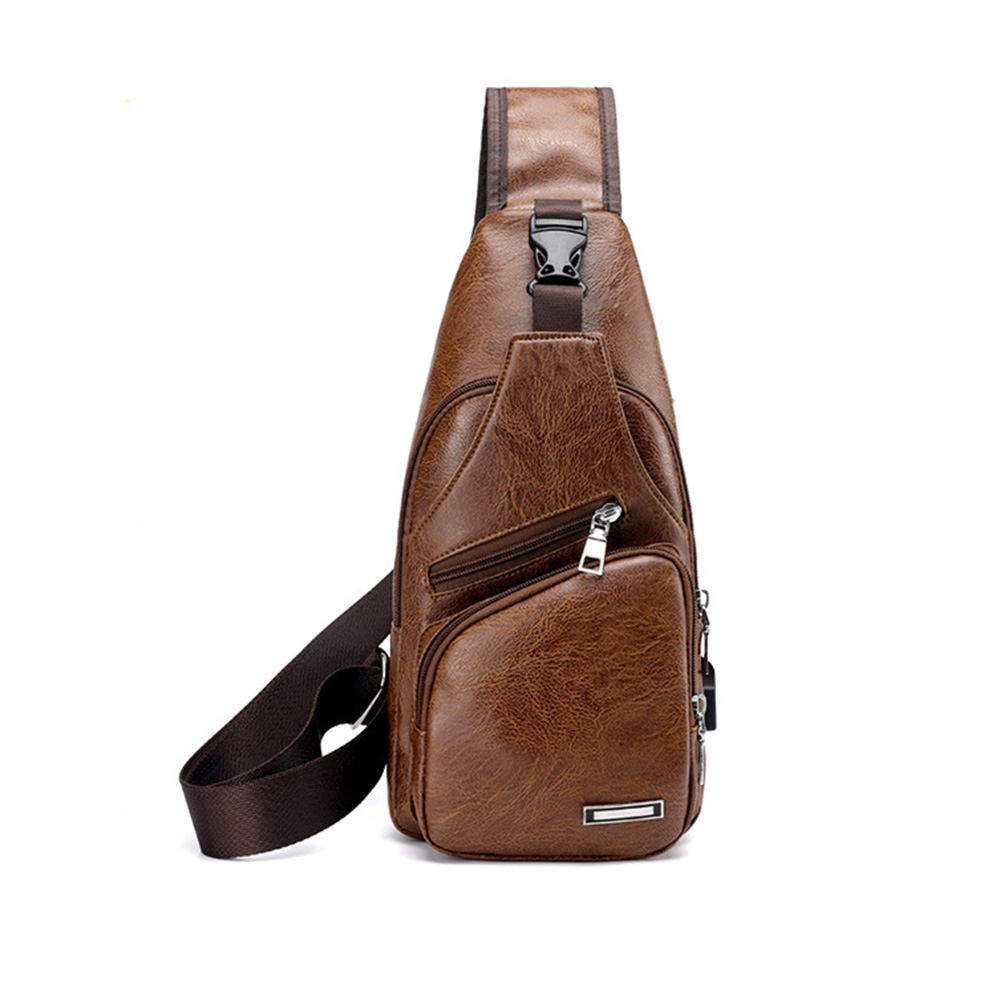 Whatna 2way 革 ボディバッグ・ワンショルダーバッグ メンズ  斜め掛け イヤホン穴付 USBポート付き ipadmini収納可  軽量 スポーツバッグ 撥水  自転車 サイクリング ツーリング アウトドア 遠足 旅行 通勤 通学 黒 ブラウン（615） 2