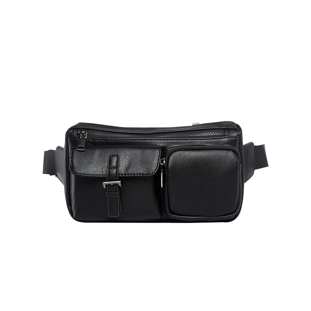 Whatna 3way 革 ボディバッグ・ワンショルダーバッグ メンズ ウエストバッグ  斜め掛け 軽量 スポーツバッグ 撥水 皮 バッグ 自転車 サイクリング ツーリング 遠足 旅行 通勤 通学 黒（7751） 0