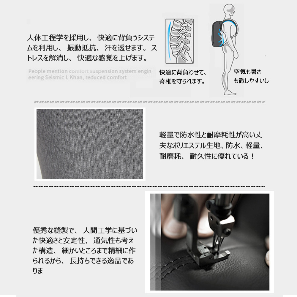 Whatna ボディバッグ・ワンショルダーバッグ メンズ  斜め掛け 左右肩がけ対応 USBポート付き 15インチまで対応可能 軽量 撥水 黒 グレー（1025） 6