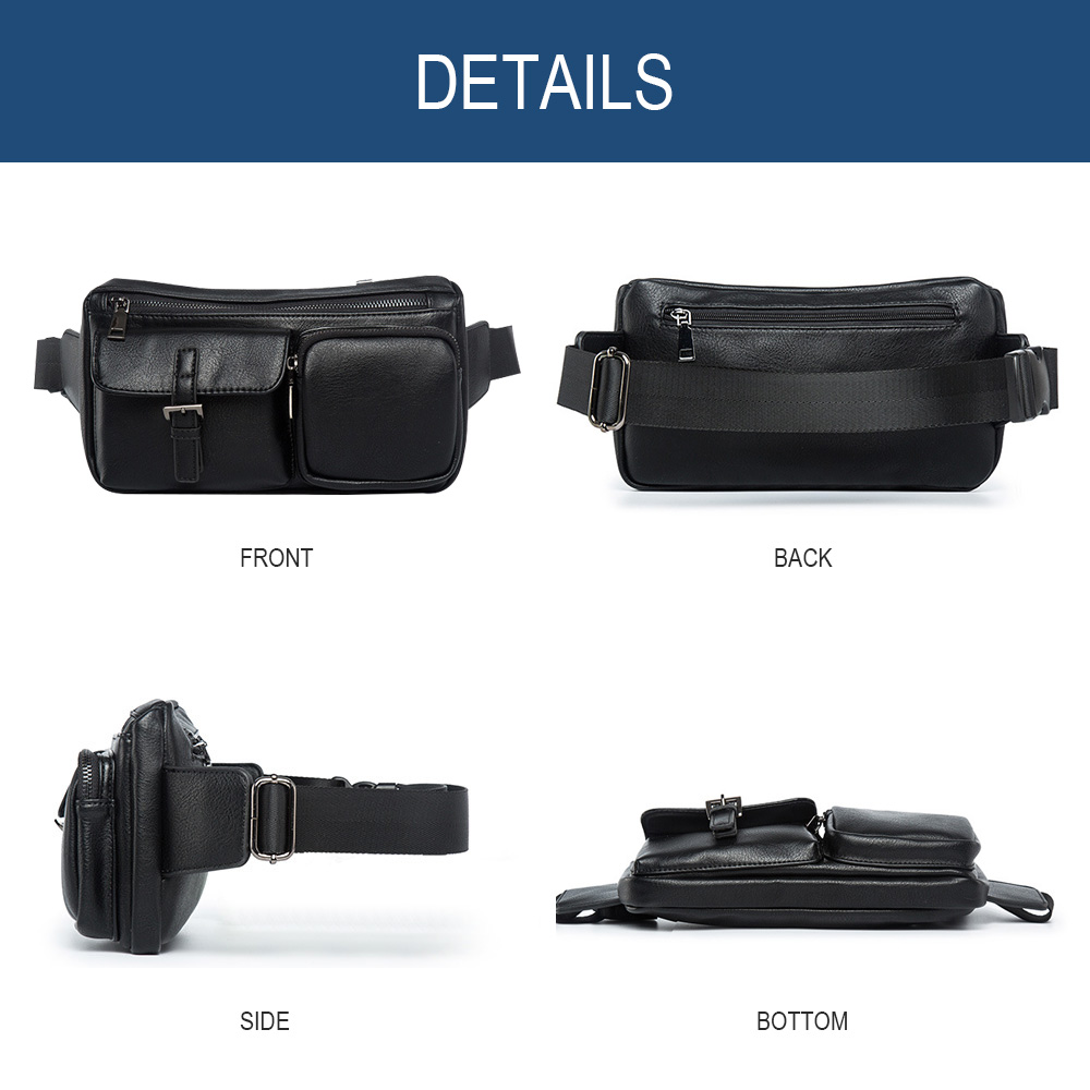 Whatna 3way 革 ボディバッグ・ワンショルダーバッグ メンズ ウエストバッグ  斜め掛け 軽量 スポーツバッグ 撥水 皮 バッグ 自転車 サイクリング ツーリング 遠足 旅行 通勤 通学 黒（7751） 1