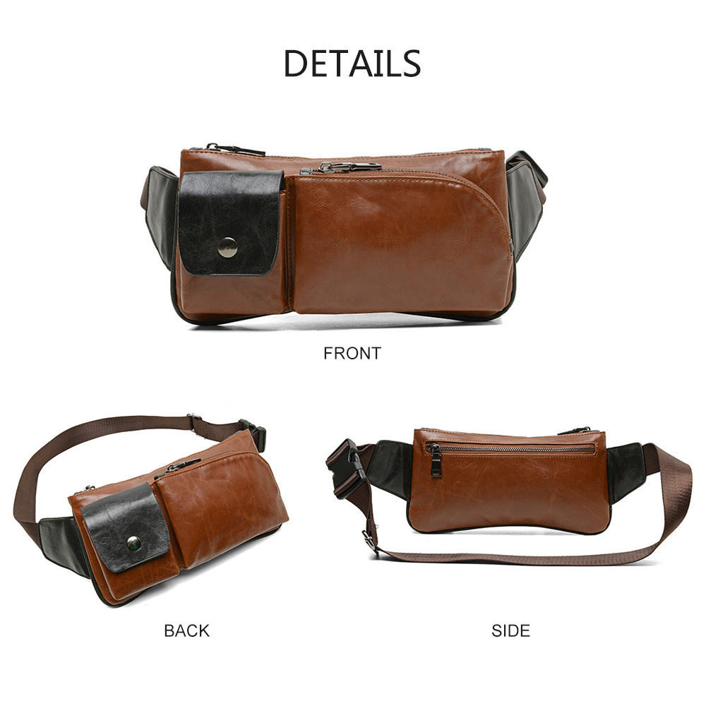 Whatna 3way 革 ボディバッグ・ワンショルダーバッグ メンズ ウエストバッグ  斜め掛け 軽量 スポーツバッグ 撥水 レザー バッグ 自転車 サイクリング ツーリング アウトドア 遠足 旅行 通勤 通学 黒 ブラウン(001F) 3