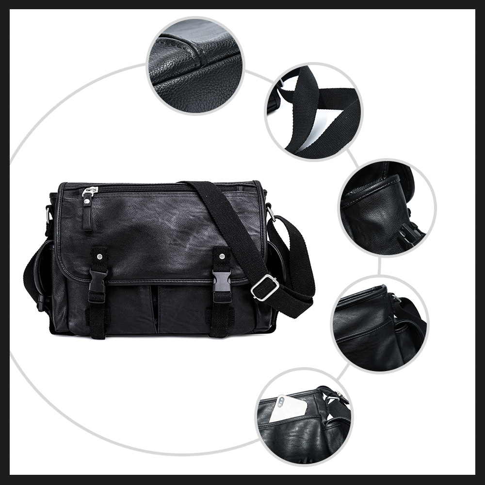 Whatna ショルダーバッグ メンズ メッセンジャーバッグ大容量 盗難防止 皮 革A4 B4 サイズ 収納 通学 通勤鞄 軽量 実用 自転車 かばん男性用 ブラウン 黒（9849PU） 5