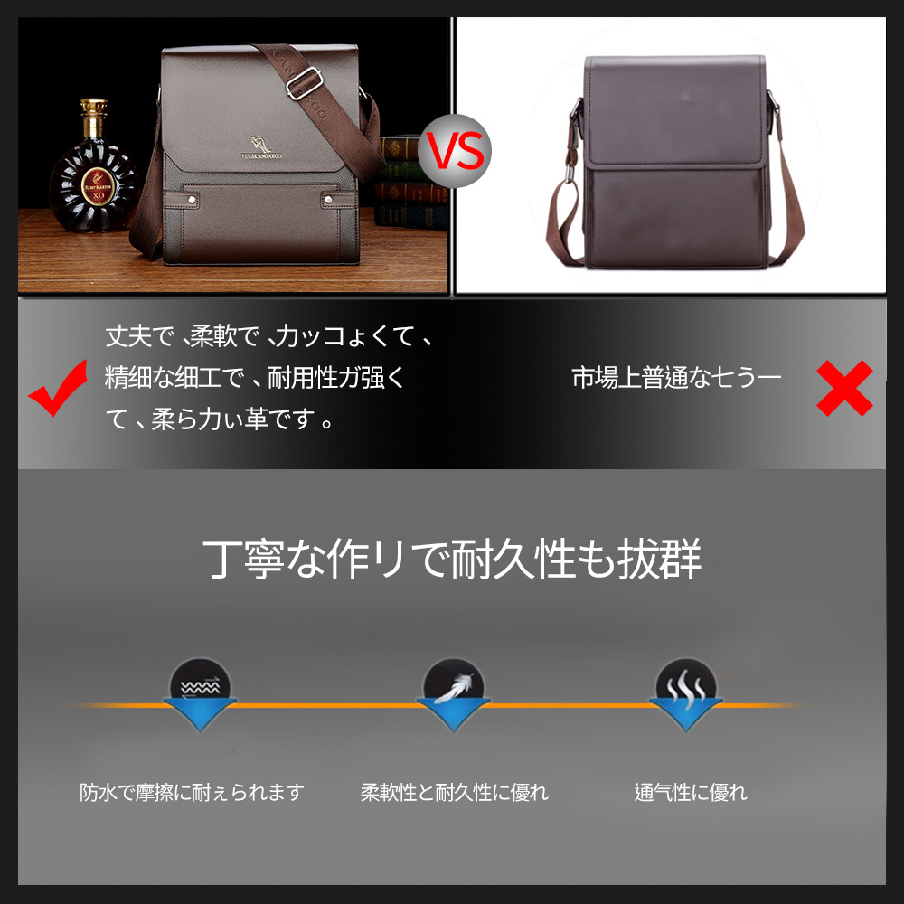 Whatna 2way革 ショルダーバッグ メンズ  ポシェット縦型iPad 収納可 人気型 耐久性 革 レザー 縦型 ビジネスバッグ メッセンジャーバッグ 斜め掛け黒 ブラック ブラウン全2色（HA-063） 9