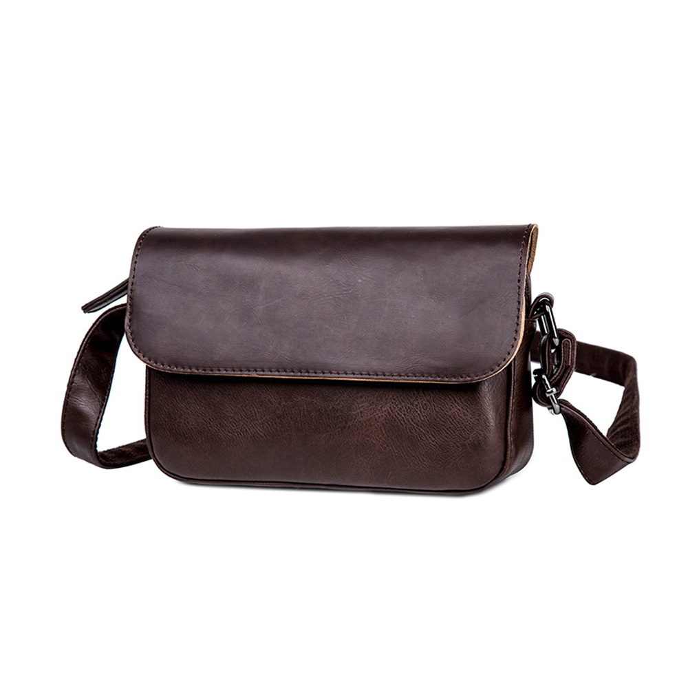 Whatnaフラップ ミニショルダーバッグ メンズ ポシェット 横型 ショルダーミニポーチ 革 軽量 小型 人気型 耐久性 小さめメッセンジャーバッグ斜め掛け ビジネス 通学 通勤鞄 軽量 実用 自転車 かばん男性用 ブラウン 黒 (5209) 2