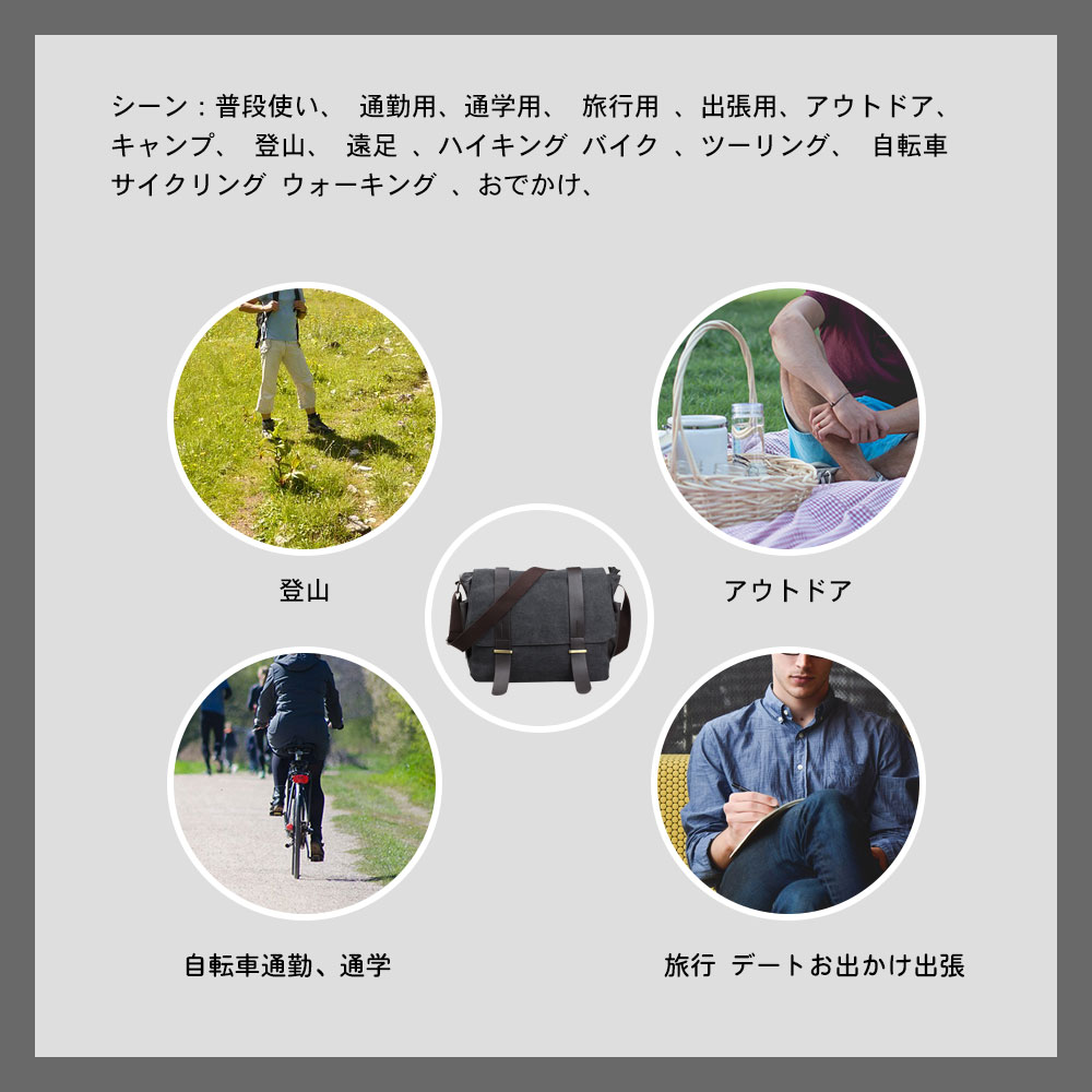 Whatnaショルダーバッグ メンズ メッセンジャーバッグ 帆布 革 A4 サイズ 収納 通学 通勤鞄 軽量 実用 自転車 かばん男性用（2642） 7