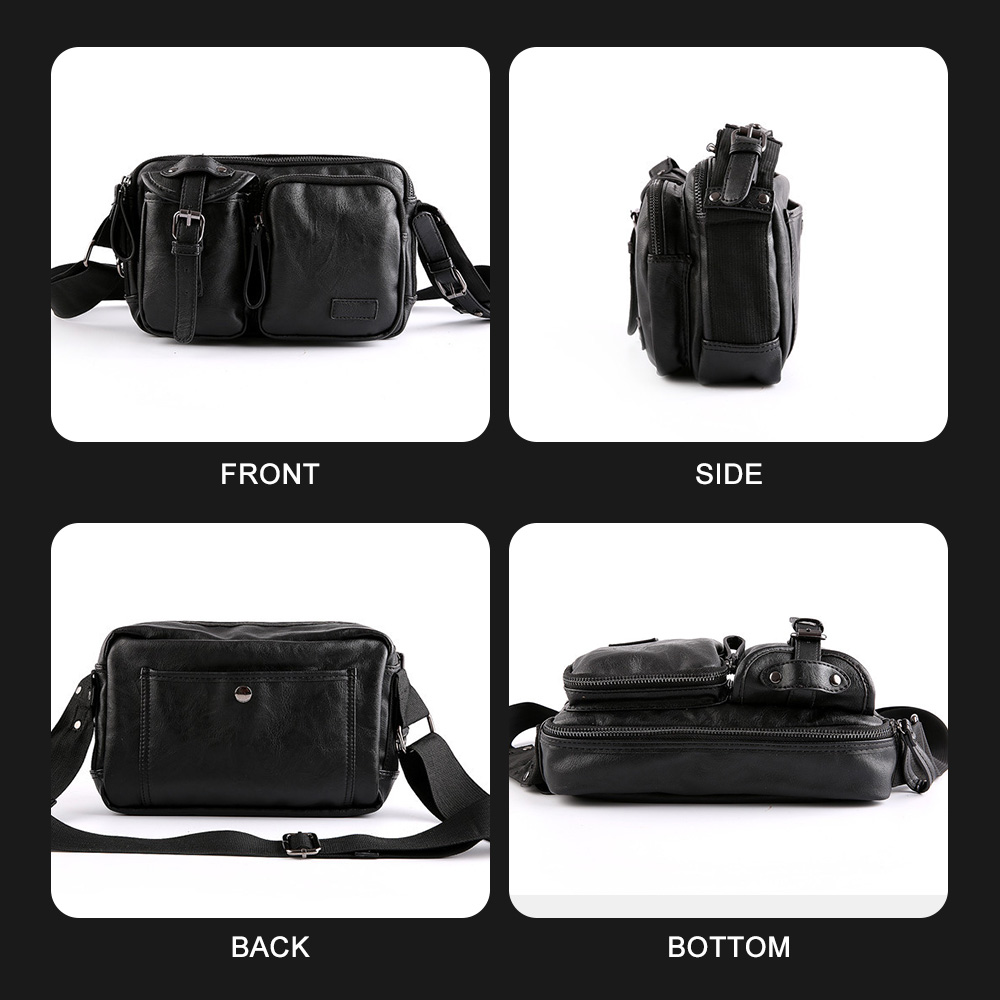 Whatnaミニショルダーバッグ メンズ ポシェット 横型 ショルダーミニポーチ 革 軽量 小型 人気型 耐久性 小さめメッセンジャーバッグ斜め掛け ビジネス 通学 通勤鞄 軽量 実用 自転車 かばん男性用 黒 (9188) 0