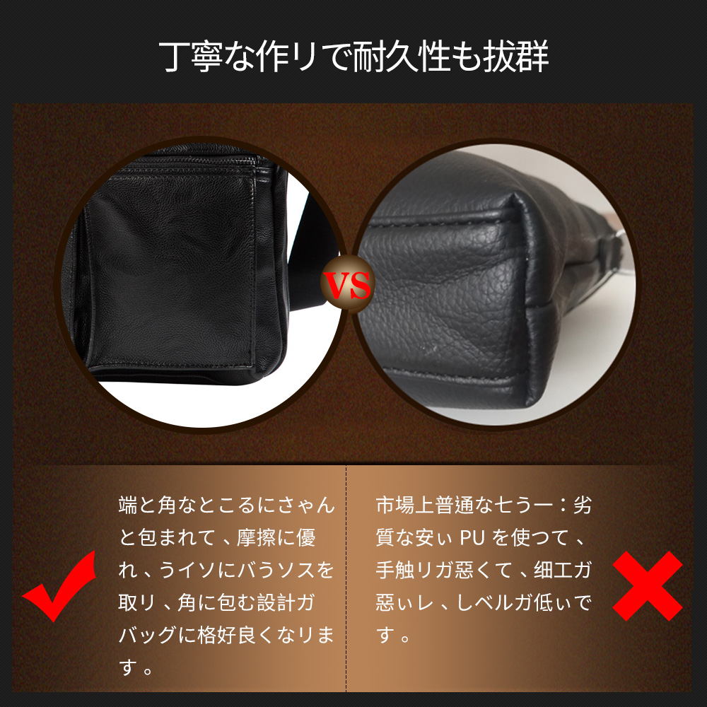 Whatnaショルダーバッグ メンズ メッセンジャーバッグ大容量 盗難防止 皮 革A4 サイズ 収納 通学 通勤鞄 軽量 実用 自転車 かばん男性用（6658） 9