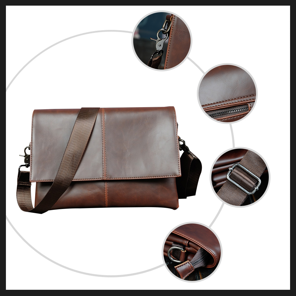 Whatna ショルダーバッグ メンズ メッセンジャーバッグ大容量 盗難防止 皮 革9.7インチIPAD収納可 サイズ 収納 通学 通勤鞄 軽量 実用 自転車 かばん男性用 ブラウン 黒(6132) 5