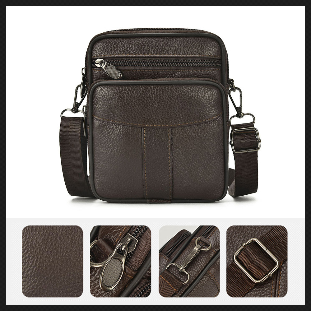 Whatna牛革ミニショルダーバッグ 縦型 メンズ ポシェット ショルダーミニポーチ 本革 軽量 小型 人気型 耐久性 小さめメッセンジャーバッグ 本皮  斜め掛け ビジネス 通学 通勤鞄 軽量 実用 自転車 かばん男性用 ブラウン 茶(202-204) 5