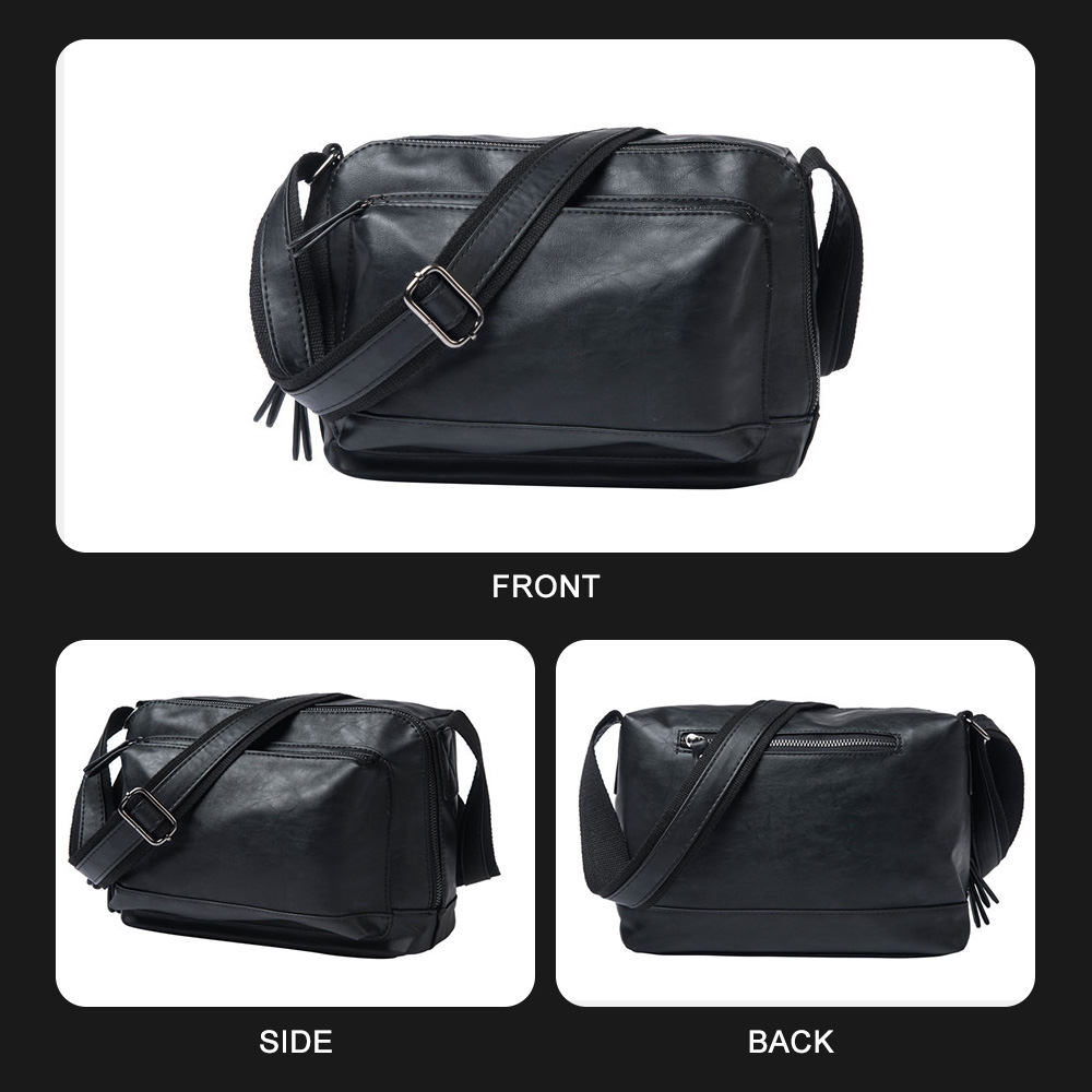 Whatnaミニショルダーバッグメンズ ポシェット横型 9.7インチipad収納可 ショルダーミニポーチ 革 小型 小さめメッセンジャーバッグ斜め掛け ビジネス 通学 通勤鞄 自転車 かばん男性用 黒 (6743) 0