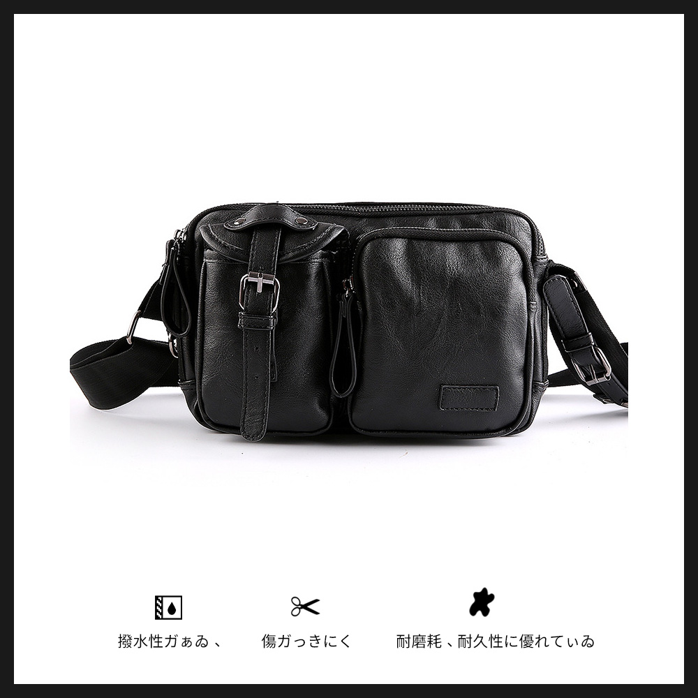 Whatnaミニショルダーバッグ メンズ ポシェット 横型 ショルダーミニポーチ 革 軽量 小型 人気型 耐久性 小さめメッセンジャーバッグ斜め掛け ビジネス 通学 通勤鞄 軽量 実用 自転車 かばん男性用 黒 (9188) 6