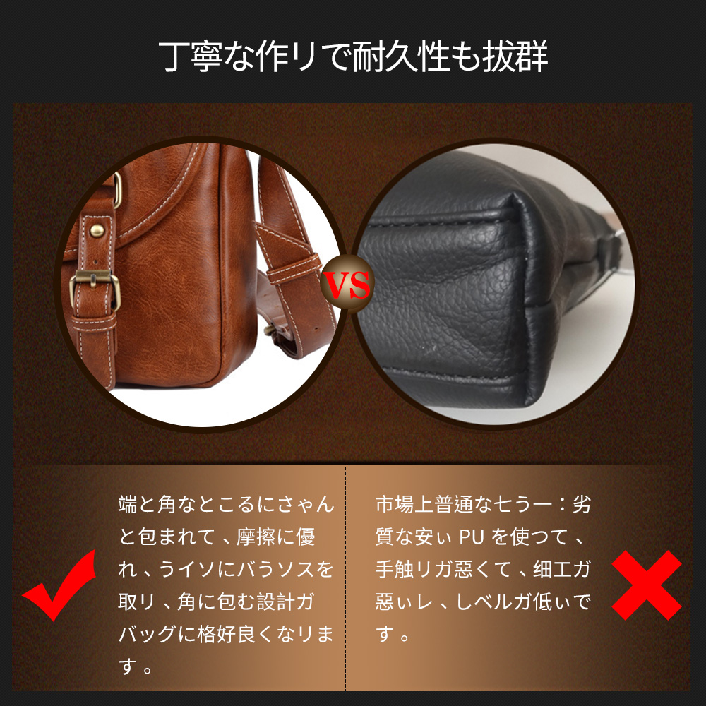 Whatnaショルダーバッグ メンズ メッセンジャーバッグ大容量 盗難防止 皮 革A4 サイズ 収納 通学 通勤鞄 軽量 実用 自転車 かばん男性用 ブラウン 黒（7705） 11