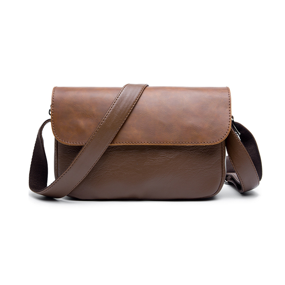 Whatnaフラップ ミニショルダーバッグ メンズ ポシェット 横型 ショルダーミニポーチ 革 軽量 小型 人気型 耐久性 小さめメッセンジャーバッグ斜め掛け ビジネス 通学 通勤鞄 軽量 実用 自転車 かばん男性用 ブラウン 黒 (5209) 1