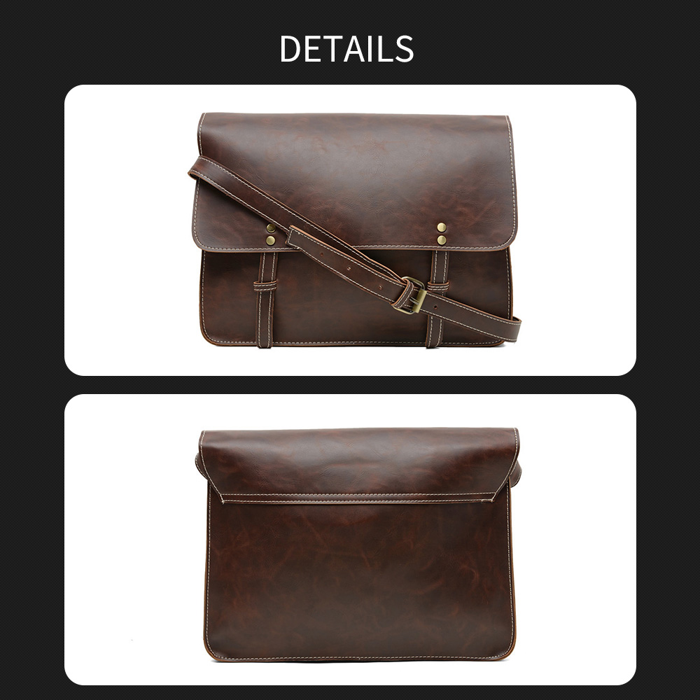 Whatnaショルダーバッグ メンズ メッセンジャーバッグ大容量 盗難防止 皮 革A4 サイズ 収納 通学 通勤鞄 軽量 実用 自転車 かばん男性用 ブラウン 黒(9935) 2