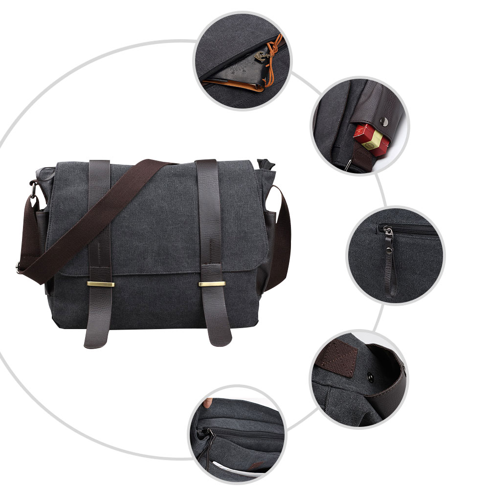 Whatnaショルダーバッグ メンズ メッセンジャーバッグ 帆布 革 A4 サイズ 収納 通学 通勤鞄 軽量 実用 自転車 かばん男性用（2642） 3