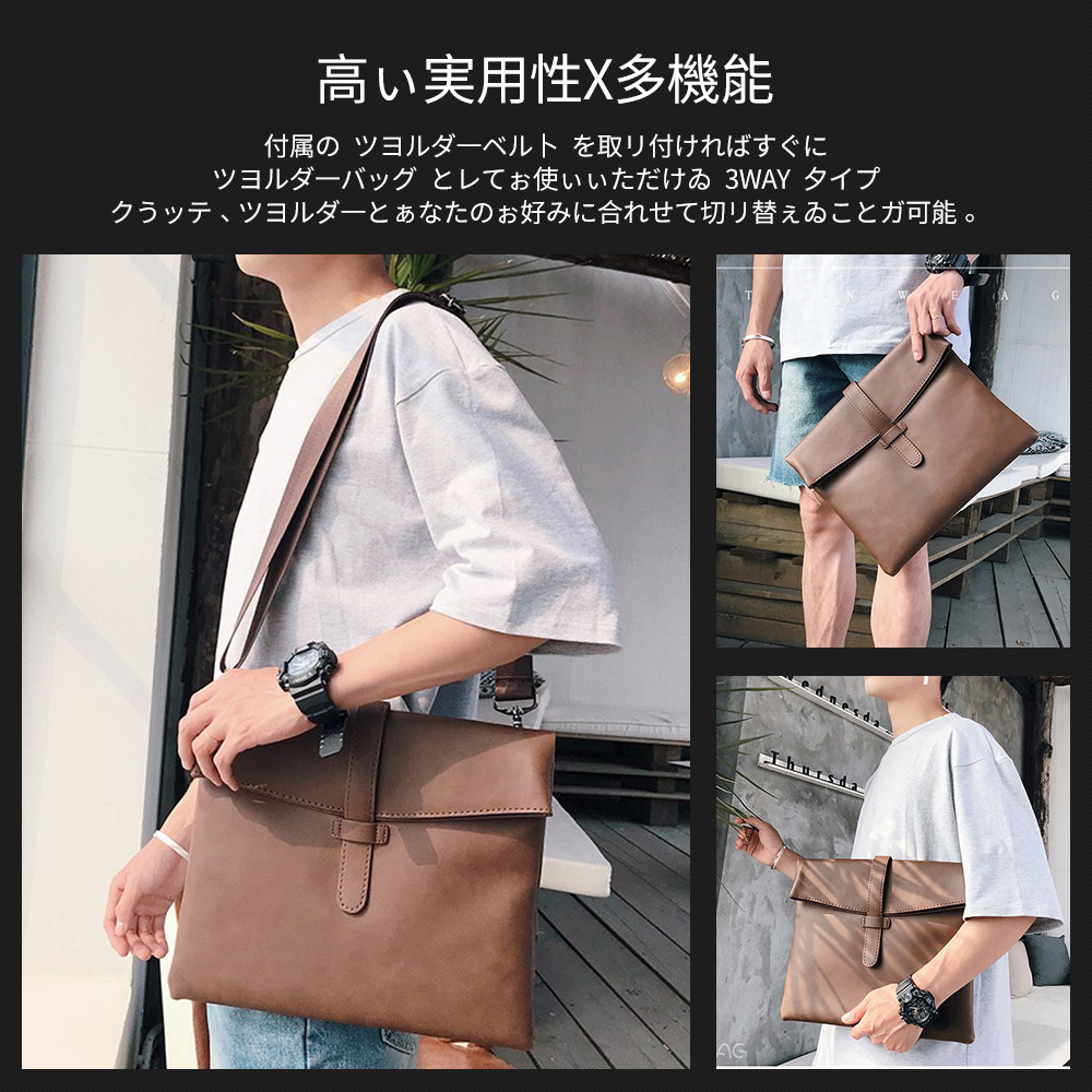 Whatna 口折れ ショルダーバッグ メンズ ポシェット人気型 耐久性 革 レザー 縦型 ビジネス バッグ メッセンジャーバッグ 斜め掛けブラウン茶色 (1077) 3