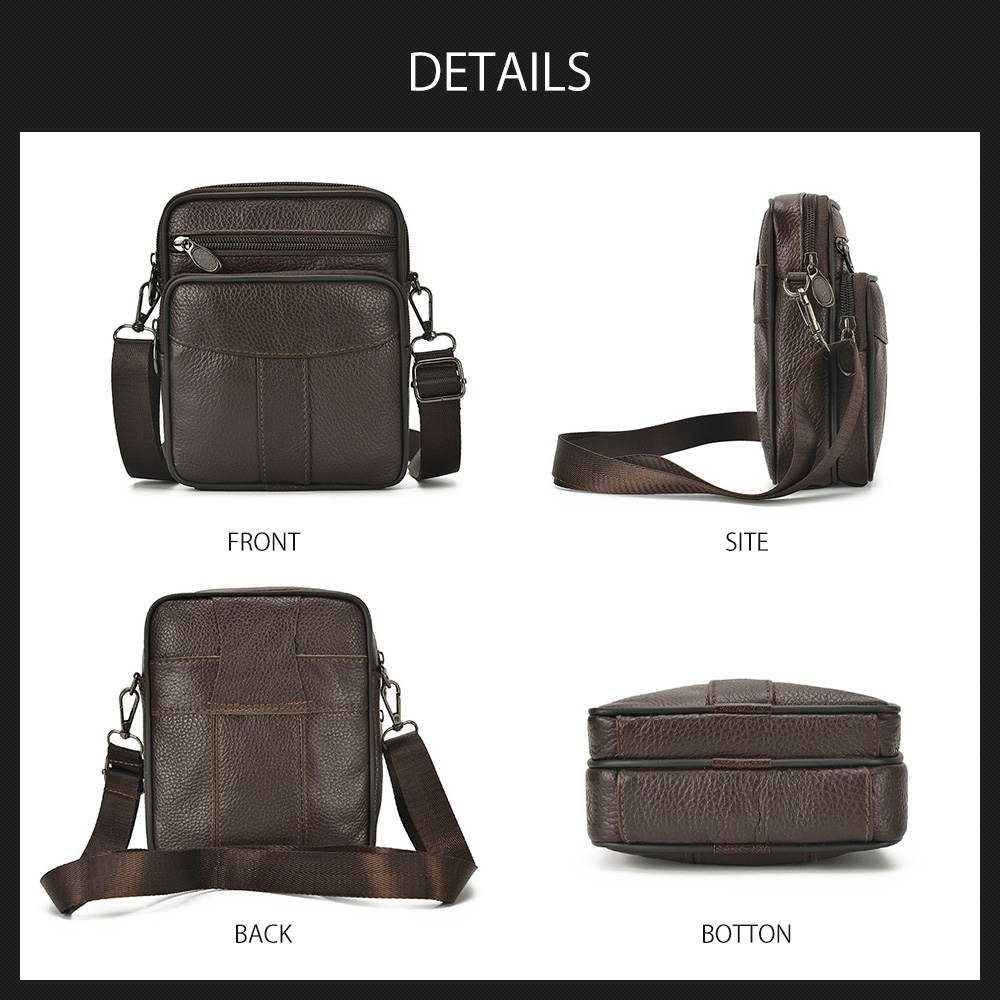 Whatna牛革ミニショルダーバッグ 縦型 メンズ ポシェット ショルダーミニポーチ 本革 軽量 小型 人気型 耐久性 小さめメッセンジャーバッグ 本皮  斜め掛け ビジネス 通学 通勤鞄 軽量 実用 自転車 かばん男性用 ブラウン 茶(202-204) 2
