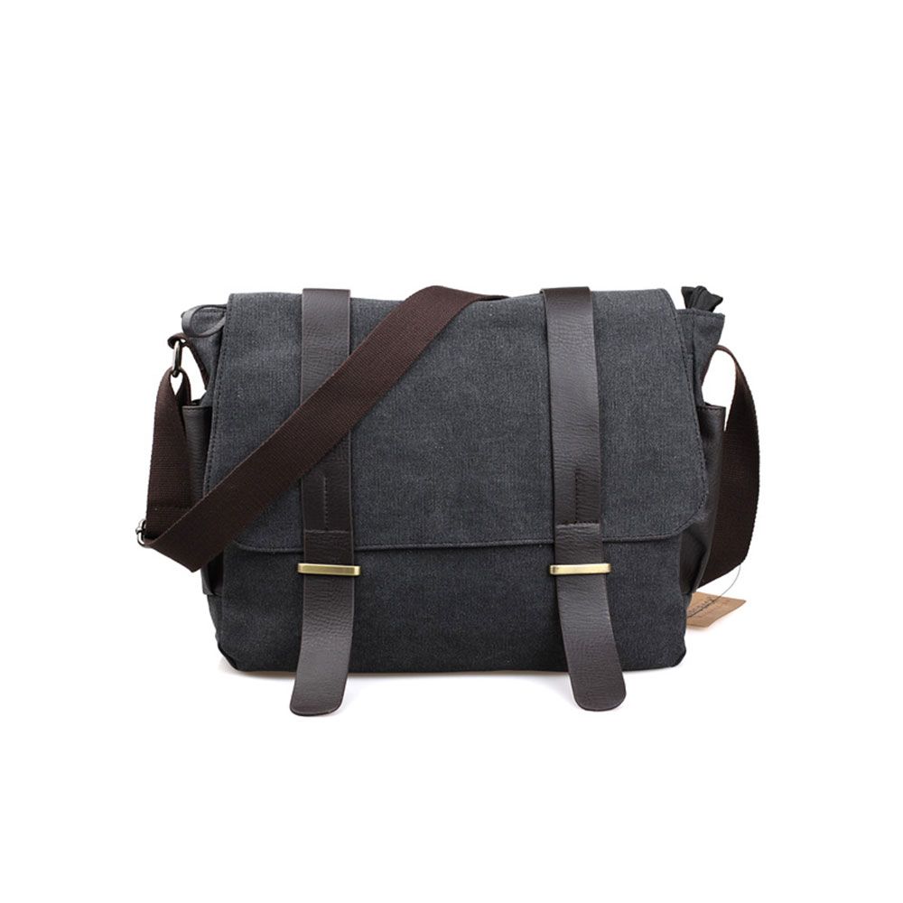 Whatnaショルダーバッグ メンズ メッセンジャーバッグ 帆布 革 A4 サイズ 収納 通学 通勤鞄 軽量 実用 自転車 かばん男性用（2642） 1