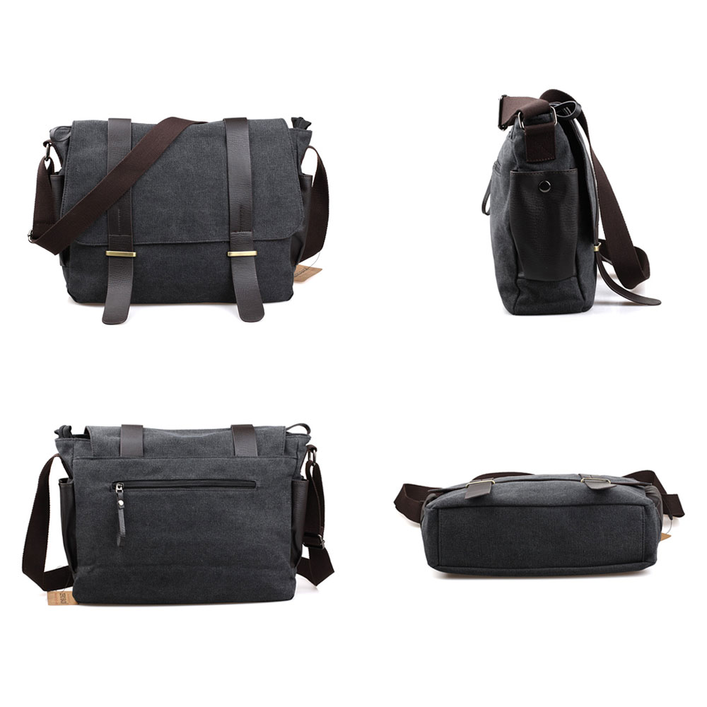 Whatnaショルダーバッグ メンズ メッセンジャーバッグ 帆布 革 A4 サイズ 収納 通学 通勤鞄 軽量 実用 自転車 かばん男性用（2642） 2