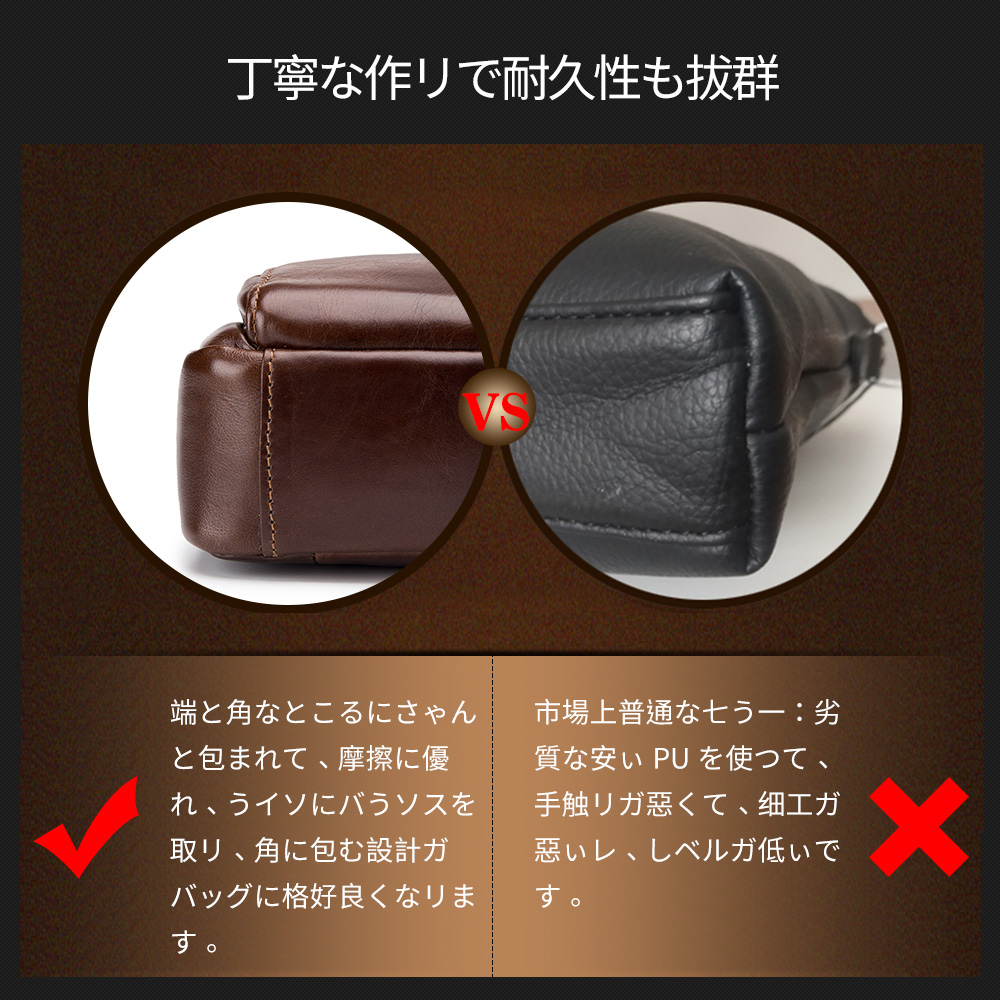 Whatna 2way牛革 ミニショルダーバッグ メンズ ポシェット 人気型 耐久性 本革 本皮 レザー 縦型 ビジネスバッグ メッセンジャーバッグ 斜め掛け iPad 収納約23*9*17cm黒 ブラック ブラウン全2色(91308) 13