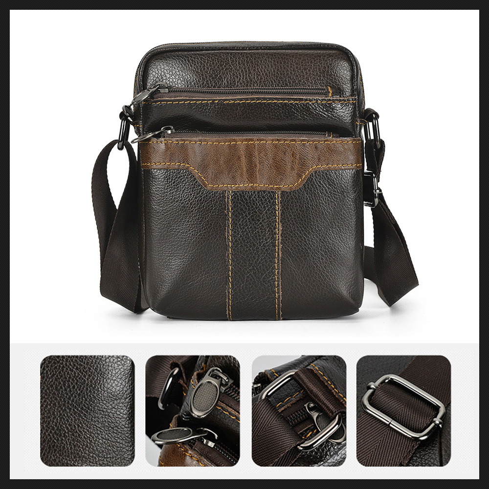 Whatna牛革ミニショルダーバッグ 縦型 メンズ ポシェット ショルダーミニポーチ 本革 軽量 小型 人気型 耐久性 小さめメッセンジャーバッグ 本皮 斜め掛け ビジネス 通学 通勤鞄 軽量 実用 自転車 かばん男性用 ブラウン 茶003 3