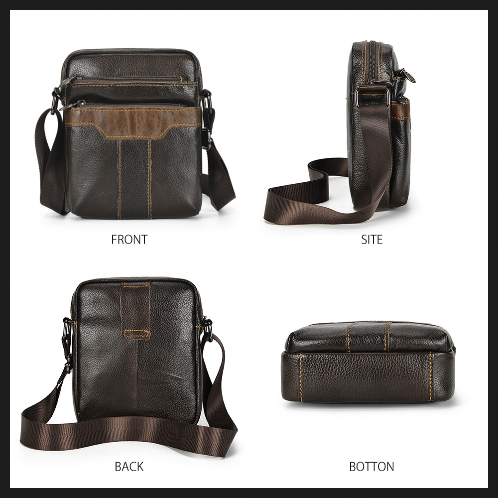 Whatna牛革ミニショルダーバッグ 縦型 メンズ ポシェット ショルダーミニポーチ 本革 軽量 小型 人気型 耐久性 小さめメッセンジャーバッグ 本皮 斜め掛け ビジネス 通学 通勤鞄 軽量 実用 自転車 かばん男性用 ブラウン 茶003 1