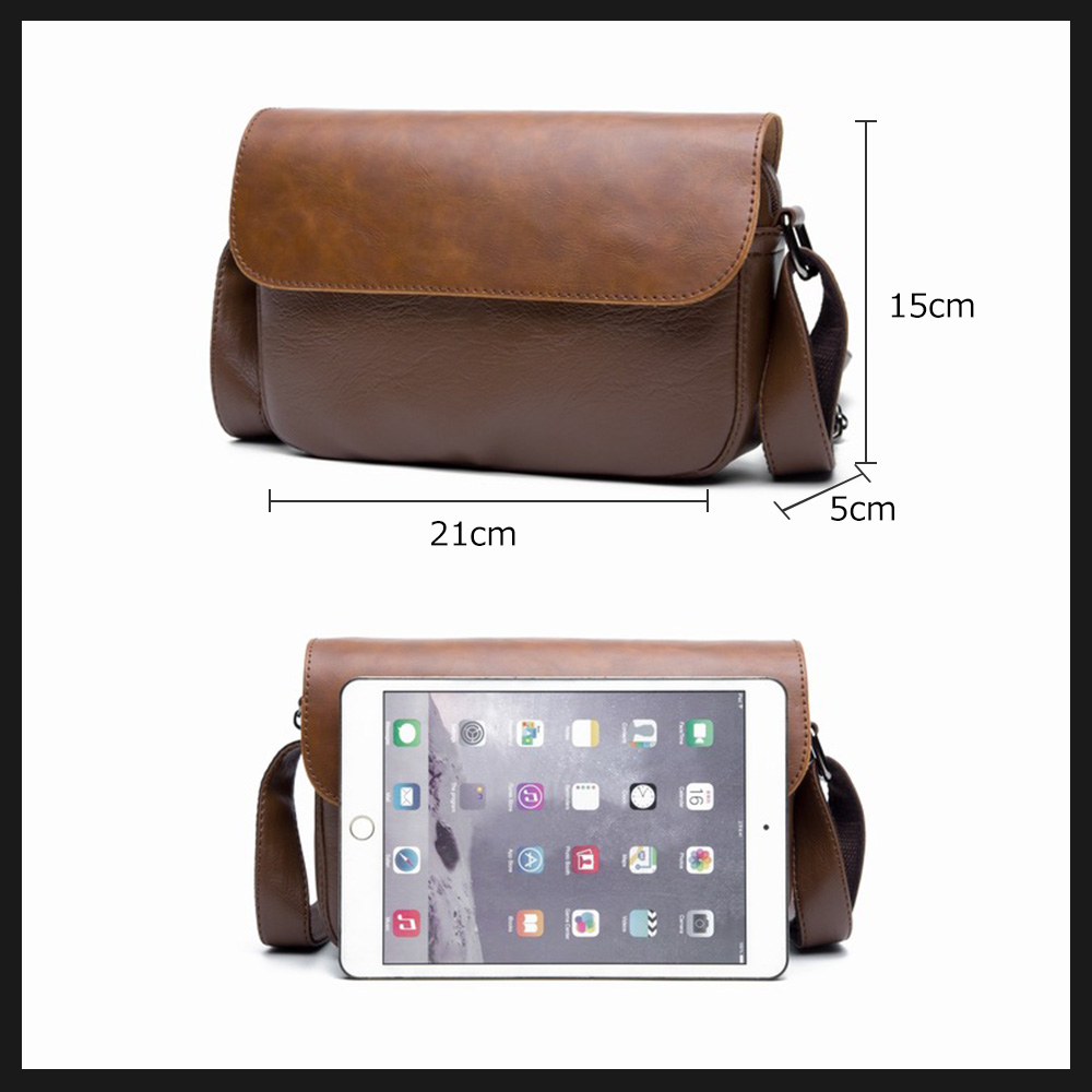 Whatnaフラップ ミニショルダーバッグ メンズ ポシェット 横型 ショルダーミニポーチ 革 軽量 小型 人気型 耐久性 小さめメッセンジャーバッグ斜め掛け ビジネス 通学 通勤鞄 軽量 実用 自転車 かばん男性用 ブラウン 黒 (5209) 4