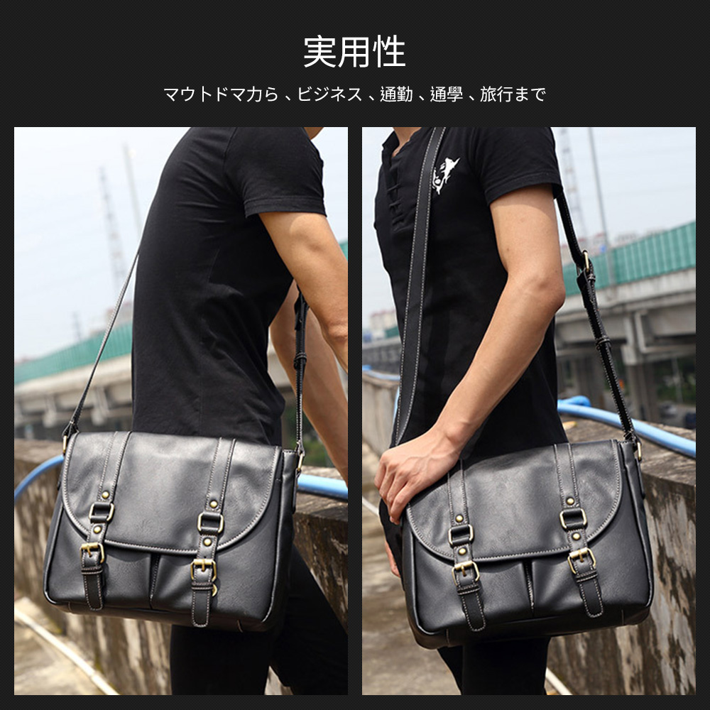 本革 レザー メッセンジャーバッグ 肩掛け A4収納 黒 大容量 セール】大容量外ポケット ショルダーバッグ A4収納可 メンズ