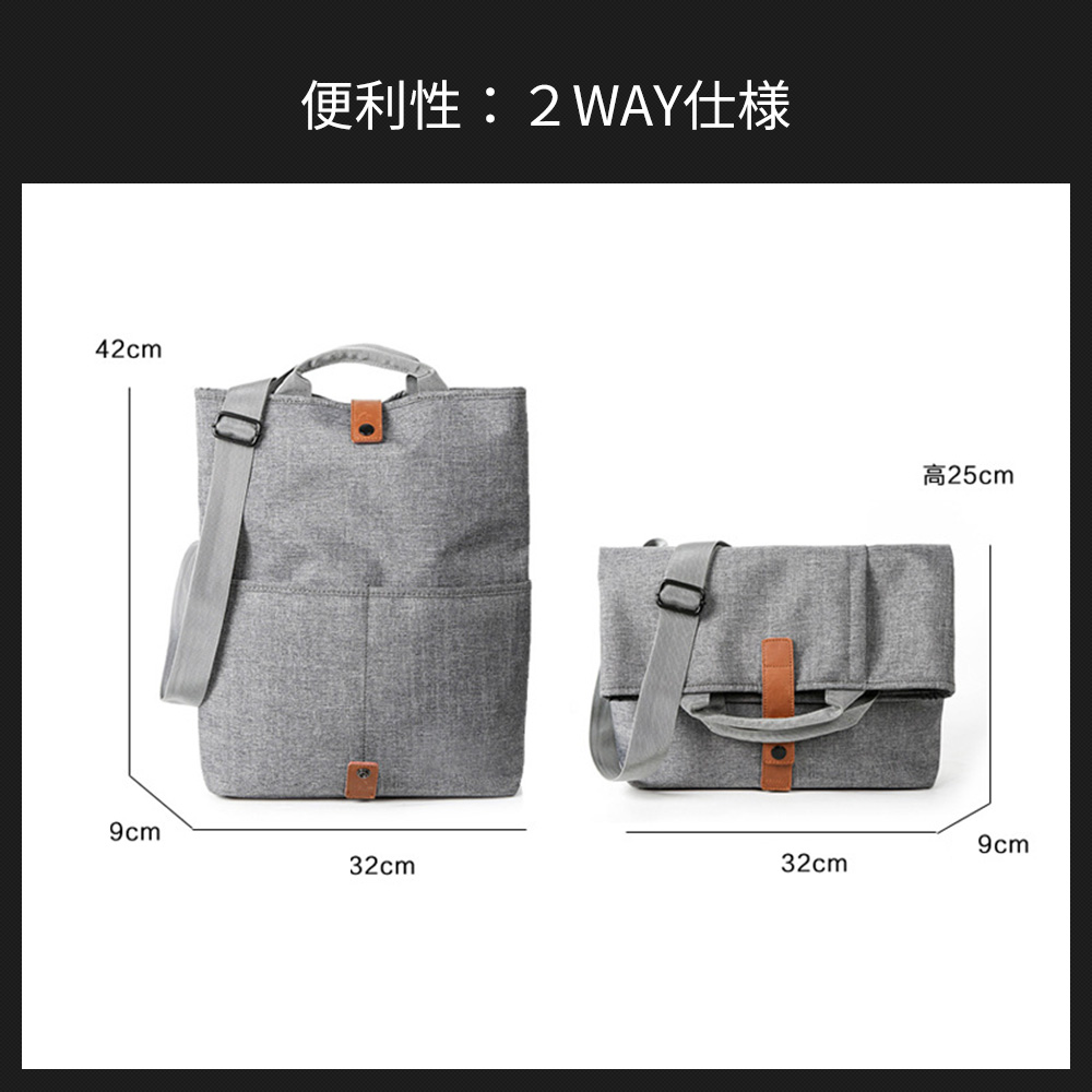 Whatna口折れ ショルダーバッグ メンズ バッグ 2way斜め掛け 手提げ 14インチPC収納可 A4ビジネスバッグメッセンジャーバッグ 通学 通勤鞄 軽量 実用 自転車 かばん男性用 グレー 4