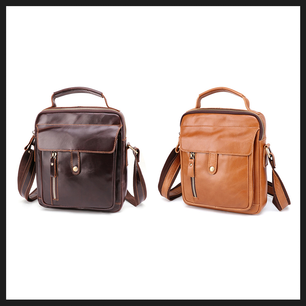 Whatna 牛革 ショルダーバッグ メンズ 2way 斜め掛け 手提げ 厚手 本革 レザー  9.7インチipad収納可 縦型 小さめ メッセンジャーバッグ 通学 通勤バッグ 軽量 実用 自転車かばん プレゼント男性 黒 ブラウン（6452） 0