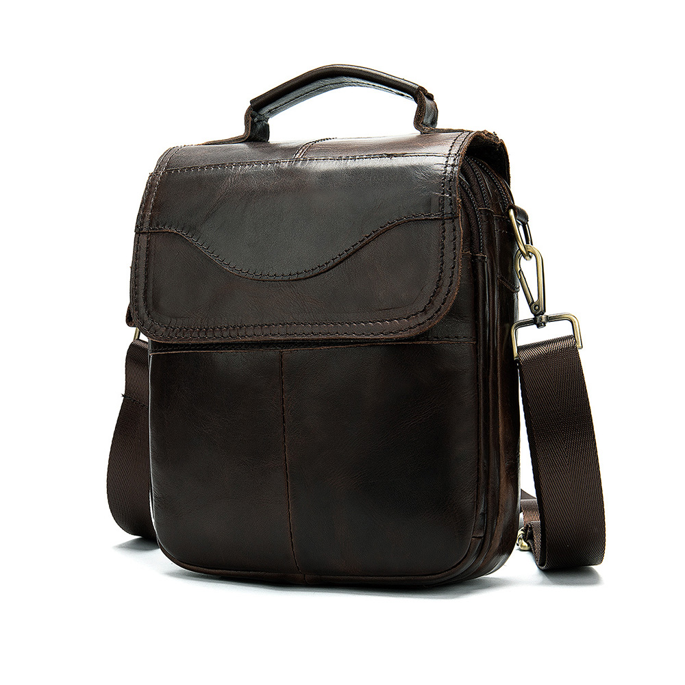 Whatna 2way牛革ショルダーバッグ メンズ 本革 斜め掛け 手提げ バッグ 縦型 小さめ ビジネスバッグ 9.7インチipad収納可 3室仕切 本 革通勤 通学 斜めがけバッグ オシャレ な シンプル な 実用 自転車 かばん男性用 ブラウン (8558) 2