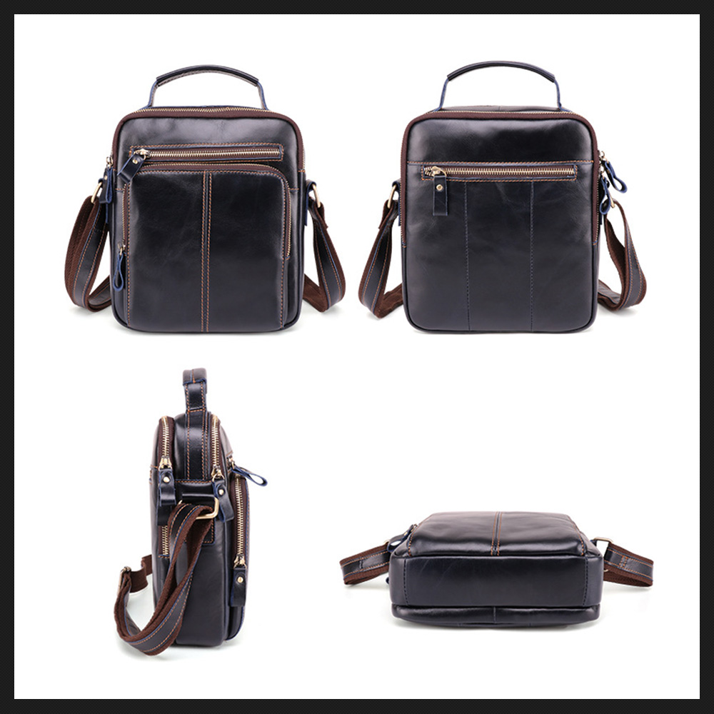 Whatna牛革 ショルダーバッグ メンズ 2way 斜め掛け 手提げ 厚手 本革 2室仕切 9.7インチipad収納可 縦型 小さめ メッセンジャーバッグ 通学 通勤バッグ 軽量 実用 自転車かばん プレゼント男性 黒 ブラウン(6451) 2