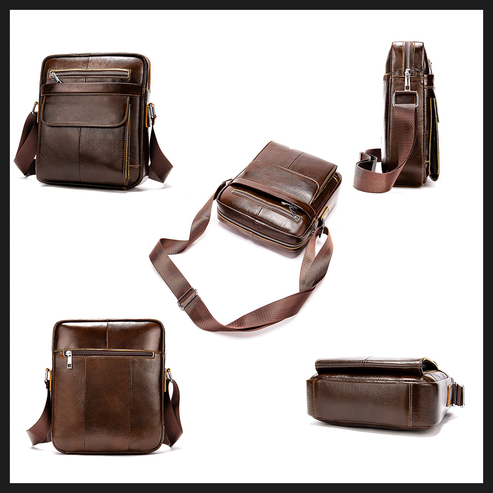 Whatna 牛革ショルダーバッグ メンズ メッセンジャーバッグ 縦型 小さめ ビジネスバッグ 9.7インチipad収納可 本 革通勤 通学 斜めがけバッグ オシャレ な シンプル な 実用 自転車 かばん男性用 ブラウン 黒(8509) 2